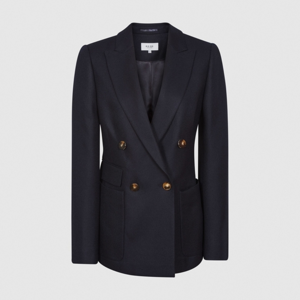NWOT Reiss Larsson Navy Blue Textured Blazer, size UK 12 (US 8)